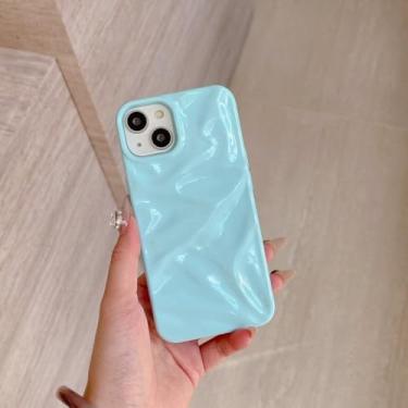 Imagem de Capa de celular luxuosa prateada com efeito 3D enrugado para iPhone 16, 15, 14, 13, 11, 12 Pro Max, fosca, roxa, com ondulações d'água, à prova de choque, azul claro, para iPhone 15