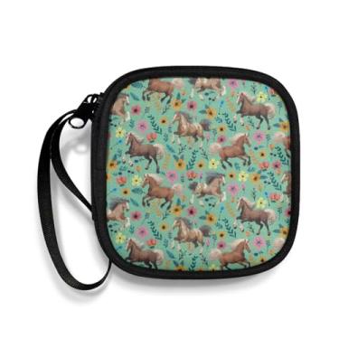 Imagem de Capa de fone de ouvido sem fio floral cavalo portátil bolsa de armazenamento para fones de ouvido para mulheres e homens com alça