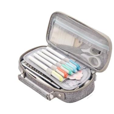 Imagem de Estojos com compartimentos，Estojos de grande capacidade，Estojo Lápis De Grande Capacidade Durável Simple (Estojo De Lápis N2 CINZA)