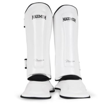 Imagem de Caneleira Maximum para Muay Thai e Kickboxing, Microfibra Premium (Branco/Preto, P)