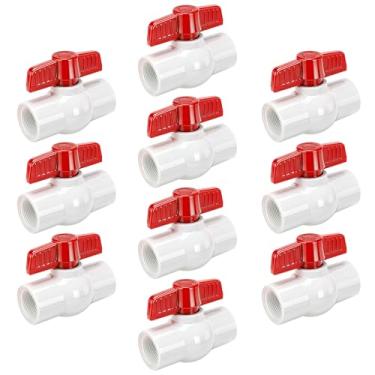 Imagem de YADIAN Pacote com 10 válvulas esféricas de PVC de 3/10.2 cm, válvula esférica de desligamento de água com alça em T rosqueada (NPT), válvulas de PVC de 3/10.2 cm para projeto de água, piscina, bomba