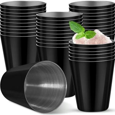Imagem de Ashmacdo 24 peças de copos de aço inoxidável de 28,3 g, pequenos copos inquebráveis para casamento, café, uísque, bar, casa, restaurante, acampamento, bar, presente (preto)