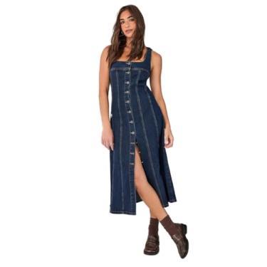 Imagem de Nasty Gal Vestido midi de botão jeans, Índigo, 34
