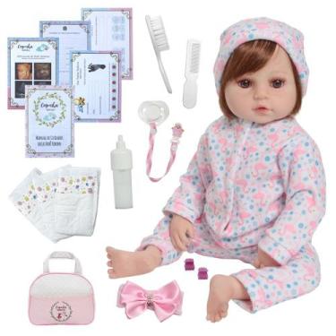 Imagem de Bebê Reborn Realista Menina Fio a Fio Bolsa Roupa Flamingo - Cegonha R