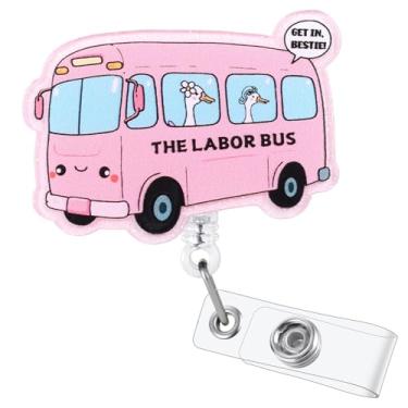 Imagem de Get in, Bestie! Carretel de crachá de enfermeira de obstetrícia/ginecologista, fofo Silly Goose Labor Bus, retrátil para crachá de identificação, crachá de amigo para enfermeira obstétrica RN CNM