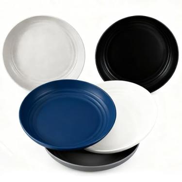 Imagem de YUNSHENGFANGDM Conjunto de 5 pratos de jantar profundos, conjunto de pratos de plástico leve inquebrável, cores sortidas, seguro para micro-ondas e lava-louças, saudável para crianças e adultos