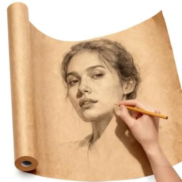 Imagem de PerkHomy Rolo de papel artesanal 38,1 cm x 1,143 cm (37,5') Papel kraft para crianças arte em movimento cobertura de piso embalagem pintura desenho cavalete pôster papel gráfico (marrom, 38 cm L x