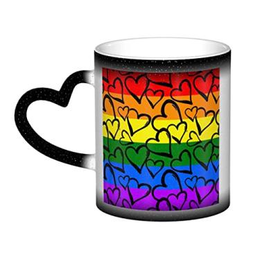 Imagem de Gay Pride Caneca de café divertida com estampa de arco-íris, copo de cerâmica que muda de cor sensível ao calor 12 Oz, para café/chá/leite/cacau, para adolescente/aniversário/festival/presentes
