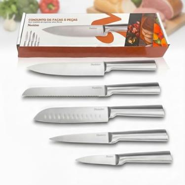 Imagem de Conjunto de 5 Facas Profissionais em Aço Inoxidável – Madalen | Corte Preciso, Design Sofisticado e Durabilidade Excepcional