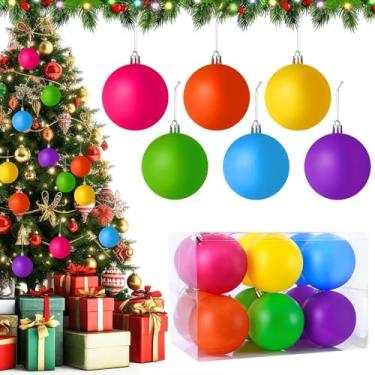 Imagem de 12 peças de enfeites de bola de Natal decoração de cor neon sala de estar jardim, conjunto de enfeites de árvore de Natal à prova de estilhaçamento pequeno pingente de bola para suprimentos de festa