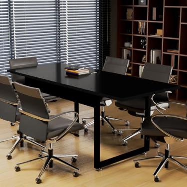 Imagem de Mesa de Jantar 190x80 cm com Base de Ferro Preto e Tampo Amadeirado Design Moderno e Robusto MDP (Preto)