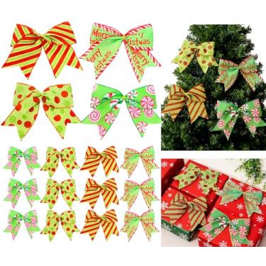 Imagem de GAOKOXI 16 peças de decorações de laços de Natal vintage ornamentos de Natal para árvore de Natal, guirlanda, mesa de casamento, lareira e festa