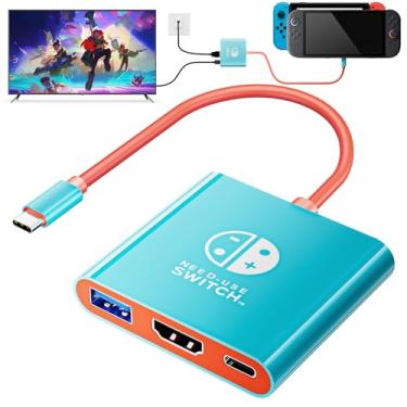 Imagem de Base de TV para Switch 2, estação de ancoragem para Switch/Switch OLED/Steam Deck/MacBook, adaptador de TV portátil e base de viagem, compatível com Nintend0 Switch 2, suporta HDMI 2.0a HDR 4K @60Hz