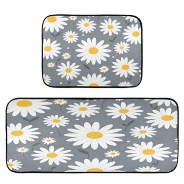 Imagem de Wassud Tapetes de cozinha Magritte brancos para decoração de casa, tapetes de cozinha acolchoados, antifadiga, tapetes de cozinha, antiderrapante, lavável, itens essenciais, conjunto de 2