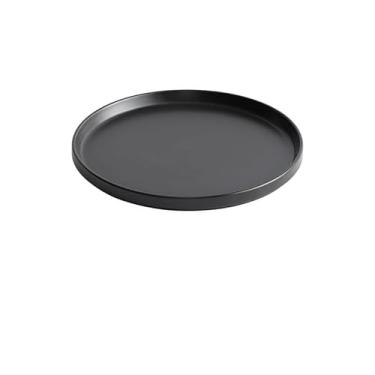 Imagem de uhyOHF Pratos de cerâmica branco prato de jantar de restaurante prato de jantar ocidental prato plano prato raso prato prato frio prato de hotel talheres pratos de salada, preto-27 cm (preto-23 cm