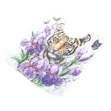 Imagem de Burbuja Tapete de banheiro roxo íris, tapete de banho absorvente de pelúcia macio, base de vaso sanitário antiderrapante para piso de banheiro, oval em forma de U