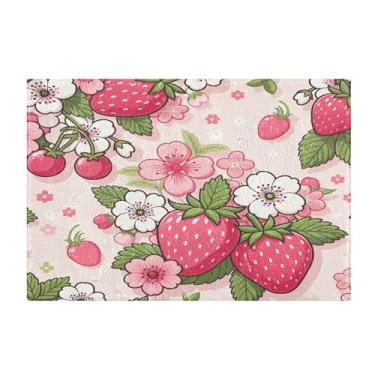Imagem de Burbuja Tapete de banho Fresh Strawberries, tapete de banheiro absorvente extra macio com suporte antiderrapante para banheiro, banheira e chuveiro, 40,6 x 61 cm