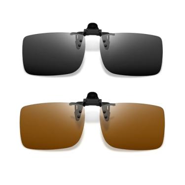 Imagem de Joopin 2PCS Clip para Óculos Polarizados Masculino Feminino Óculos de Sol com Clipes para Óculos Unissex Proteção UV400 Marrom + Preto