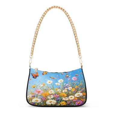 Imagem de CEBUGI Bolsas transversais femininas bolsa de ombro coloridas flores silvestres bolsa clutch elegante com alça de corrente