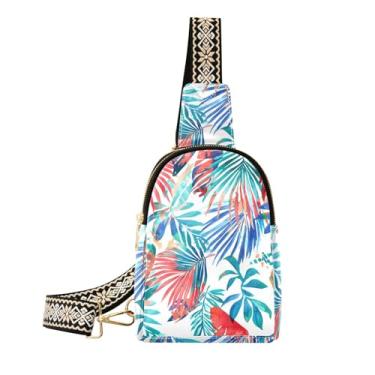 Imagem de CEBUGI Bolsa tiracolo feminina Tropical Leaves pequena de couro, pochete transversal para trilhas, viagens ao ar livre