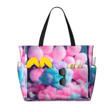 Imagem de SKKNT Sacolas de grande capacidade com estampa de algodão rosa e doce, impermeável, à prova de areia, praia, academia, viagem, férias, piquenique