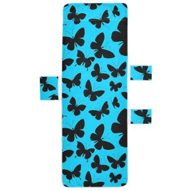 Imagem de Burbuja Borboleta em azul toalha de cadeira de praia com bolsos, capa de cadeira macia e absorvente toalha de piscina de microfibra de secagem rápida para praia banho de sol jardim hotel, 76 x 215 cm