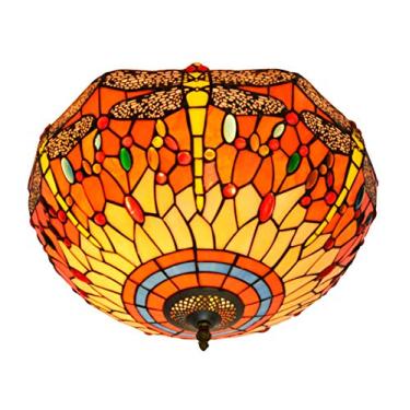 Imagem de Luminária de teto estilo Tiffany com libélula, estilo vintage mediterrâneo, com vitral, ideal para quarto, sala de estar e corredor, 40 cm (15,7 polegadas), modelo DragonflyB.