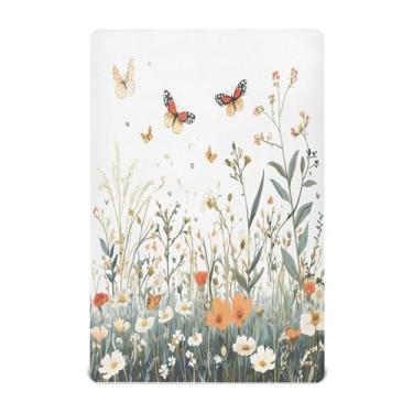 Imagem de STAYTOP Lençóis de berço de flores silvestres e borboletas para meninos e meninas, lençol com elástico para berço padrão e colchão infantil, de microfibra supermacia, 99 × 69 × 5 cm