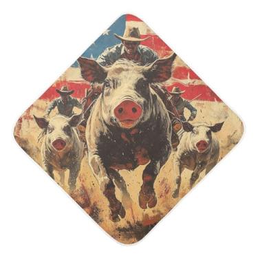 Imagem de STAYTOP Toalhas de bebê com capuz de musselina estilo bandeira americana Pig Rider, toalha de banho super macia, toalhas de banho absorventes para banho recém-nascido unissex 89 x 89 cm