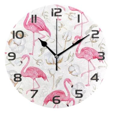 Imagem de YETTASBIN Relógio de parede flamingo, silencioso, sem tique-taque, operado por bateria, relógio redondo decorativo criativo para cozinha, sala de estar, banheiro, decoração de escritório em casa