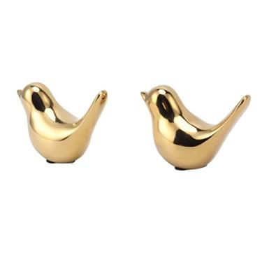 Imagem de GLOGLOW Decoração de Pássaro de Cerâmica Galvanizada, Estatueta de Pássaro Abstrata Moderna Estilo Nórdico, Adequada para Decoração de Casa e Escritório, Diária (Banhado a Ouro Grande)