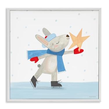 Imagem de Stupell Industries "Coelho patinador no gelo com estrela", arte giclée emoldurada, branca, 12 x 12