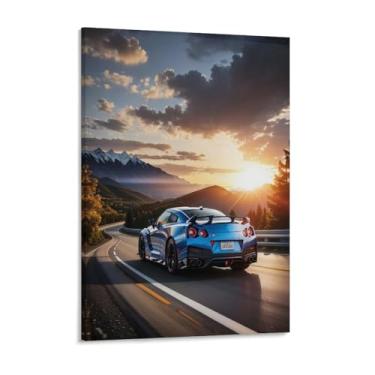 Imagem de HouLaiZhe R35 Jdm carro esporte nascer do sol pôsteres fixes parede parede estética decoração de sala de parede impressões galeria sala decoração de parede para quarto sala de estar escritório 18 x 24