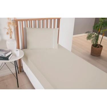 Imagem de Jogo de Lençol Solteiro Versatile Ponto Palito Cáqui - 100% Poliéster Micropercal 300 Fios (2 Peças). Lençol com Elástico e Fronha