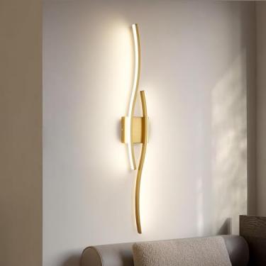 Imagem de Arandela de parede moderna com LED dimerizável, dourada, para penteadeira, 80 cm, 18 W, luminária linear de metal para parede, ideal para quarto, sala de estar, banheiro e corredor.