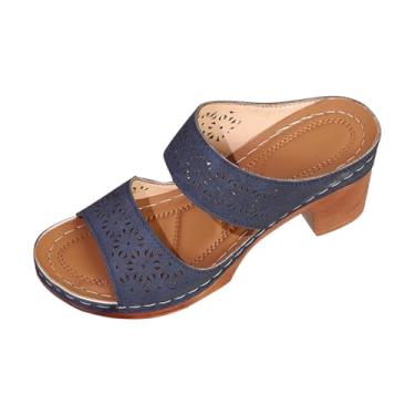Imagem de Sandália feminina respirável de bico aberto salto alto salto alto casual primavera praia, Azul royal, 38