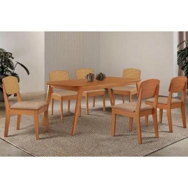 Imagem de Sala Jantar Mesa Havana Tampo Curvo 180cm+6 Cadeiras Havana Naturale - Linho Bege - Rufato
