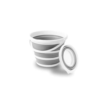 Imagem de Balde Dobrável Multiuso, 10 Litros, Plástico Resistente, com Tampa e Suporte para Celular, Branco/Cinza/Cores Sortidas, 41,5 x 32,5 cm
