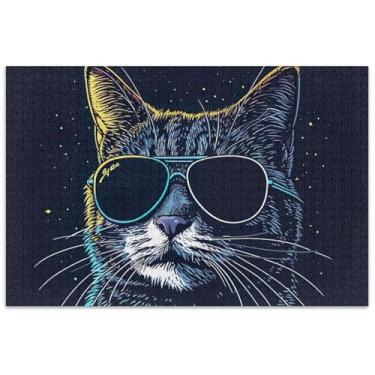 Imagem de Engraçado gato preto 1000 peças quebra-cabeças para adultos jogo de arte legal quebra-cabeças para adultos presentes para amantes de quebra-cabeça