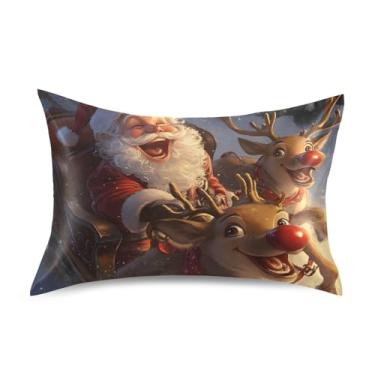 Imagem de Capas de almofadas padrão de Natal Papai Noel veado alce rei rainha fronhas de cetim engraçadas refrescantes confortáveis capas de travesseiro king size 101,6 cm x 50,8 cm