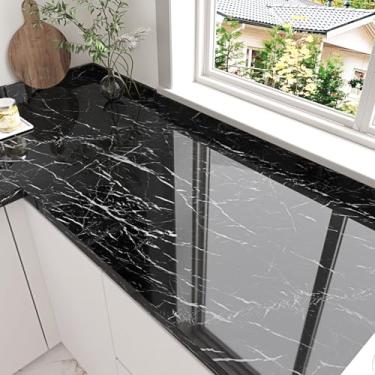 Imagem de Mangoloo Papel de contato de mármore preto para armários bancadas de cozinha papel de parede de granito branco descascar e colar bancadas papel de parede autoadesivo removível branco brilhante para