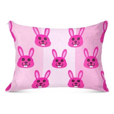 Imagem de Fronha decorativa de coelho rosa listrado poliéster king queen tamanho padrão fronhas almofada brilhante confortável cama macia, tamanho king, 50,8 cm x 101,6 cm