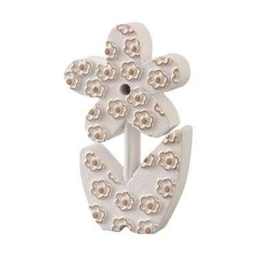 Imagem de Sintosin Decorações de mesa vintage pequenas e fofas flores de madeira para sala de jantar 12 x 20 cm, estatueta de mesa de centro floral rústica branca envelhecida feita à mão para sala de estar