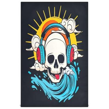 Imagem de Joisal Toalha de chá engraçada colorida caveira azul preta toalhas de prato fofas para decoração de cozinha panos finos de secagem rápida 45 x 71 cm, 4 pacotes com 4