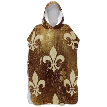 Imagem de Joisal Roupão para adultos, poncho de surfe, com capuz, toalha de natação plus size, ponchos adultos para mulheres, vintage flor de lis