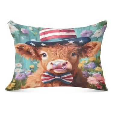 Imagem de Capa de almofada tamanho king size com chapéu de vaca dos EUA 50 x 76 cm super macia e aconchegante com zíper, fronha de travesseiro corporal para cama, sofá, casa