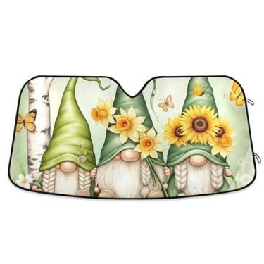 Imagem de Gnomos fofos chapéus verdes guarda-sol personalizado para para-brisa de carro bonito retrátil dobrável pára-brisa automotivo guarda-sol animal floral L, 144,8 cm x 80 cm