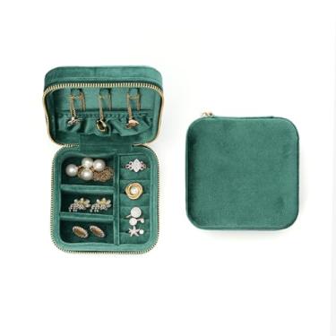 Imagem de TAIMY Caixa de joias, pequena caixa de joias de veludo de pelúcia para mulheres e meninas, organizador de joias portátil para anéis, brincos, colares e pulseiras (verde esmeralda)