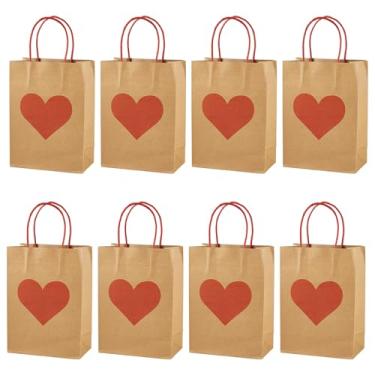 Imagem de 10 sacos de papel de dia dos namorados, sacos de presente de dia dos namorados com alças padrão de coração, sacolas para aniversários, dia das mães, chás de bebê, chás de panela, lembrancinhas de