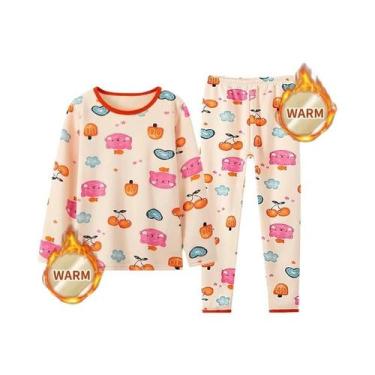 Imagem de Conjunto De Pijamas De Veludo Para Crianças Com Calças Impressas De Ma